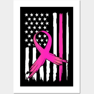 Ribbon Flag USA American Breast Cancer Awareness Posters and Art